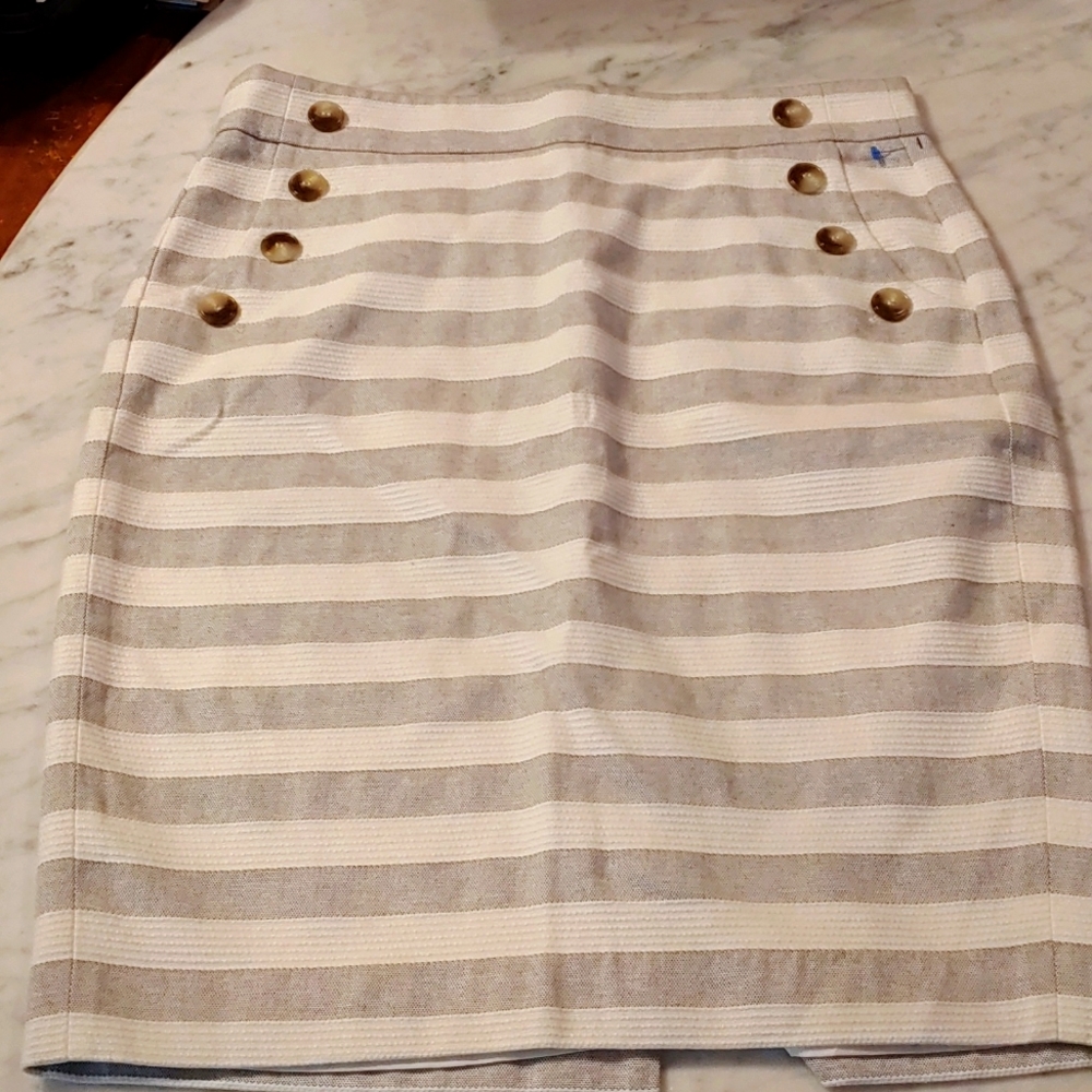 Creamy white and grey stripped skirt with side buttons